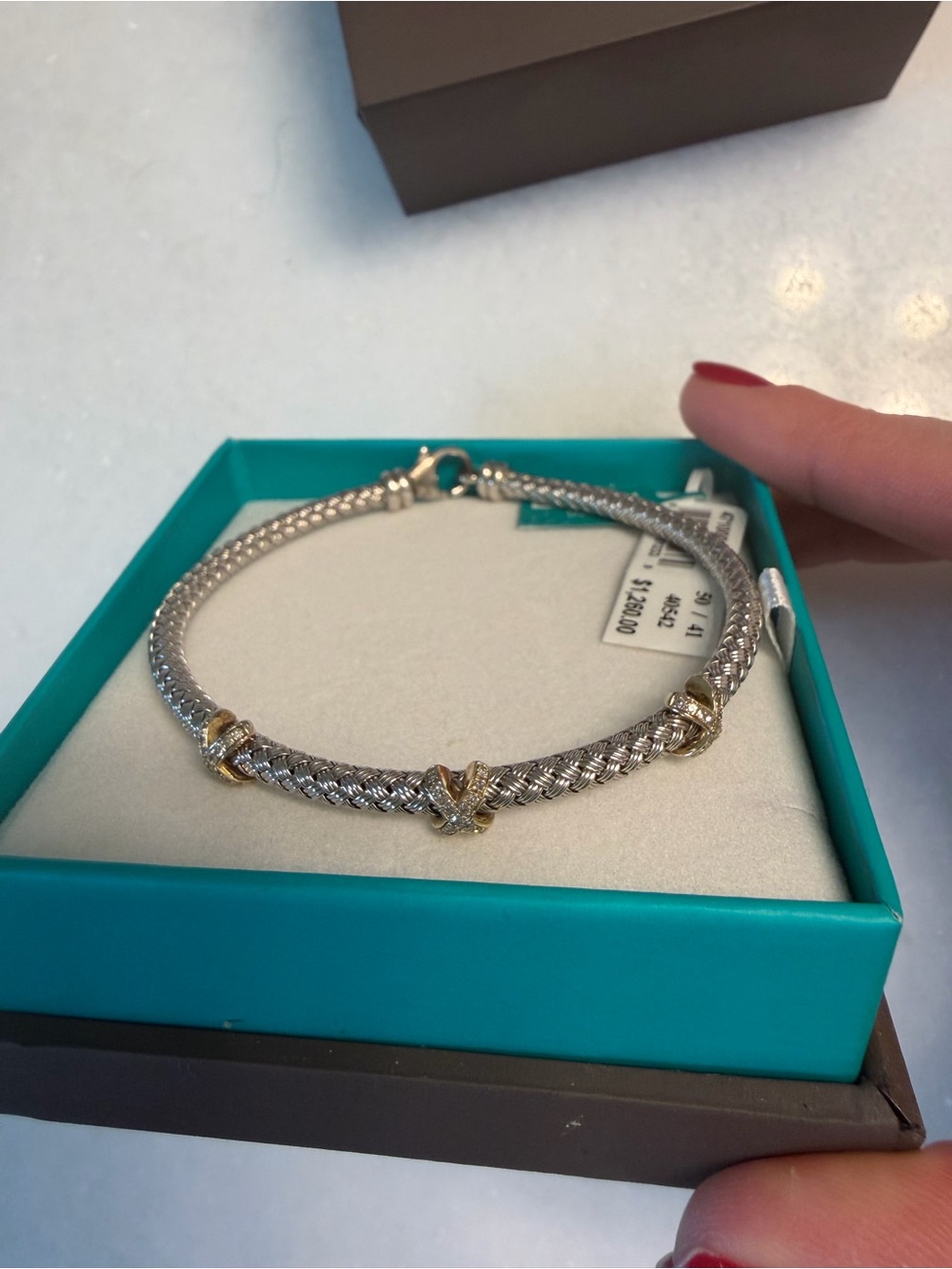 Effy Two-Tone Braided X Bracelet - Silver and Gold w/ Diamonds